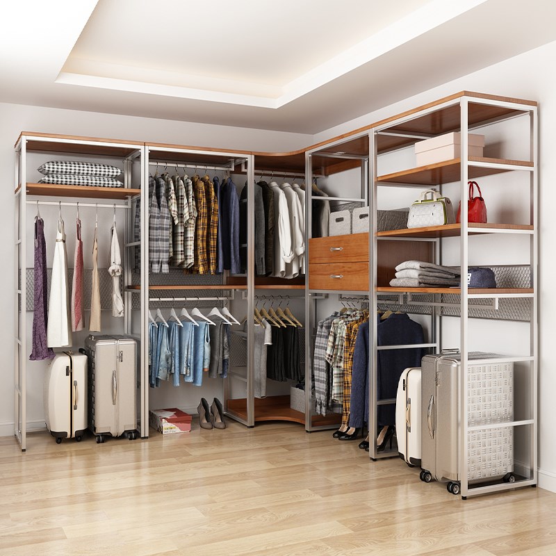 金属衣柜全实木新款2025爆款卧室家用铁艺钢架结构转角定制衣帽间