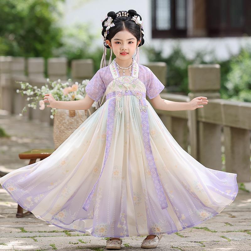 2025新款汉服女童夏装宝宝新款中国风紫色仙气襦裙女孩古装连衣裙