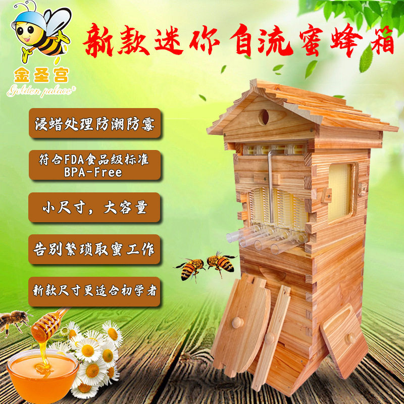厂家批发金圣宫煮蜡杉木迷你自流蜜蜂箱 养蜂中蜂自流蜜
