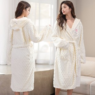 加厚家居服 家用吸水浴袍保暖情侣长款 珊瑚绒睡袍女秋冬款 2023新款