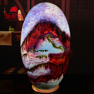 禹州钧瓷玩泥堂艺术馆窑变钧瓷摆件来福石 靠山石水墨丹青高子文