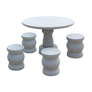 石桌石凳仿古大理石桌椅别墅庭院户外圆形桌子天然花岗岩家用茶台