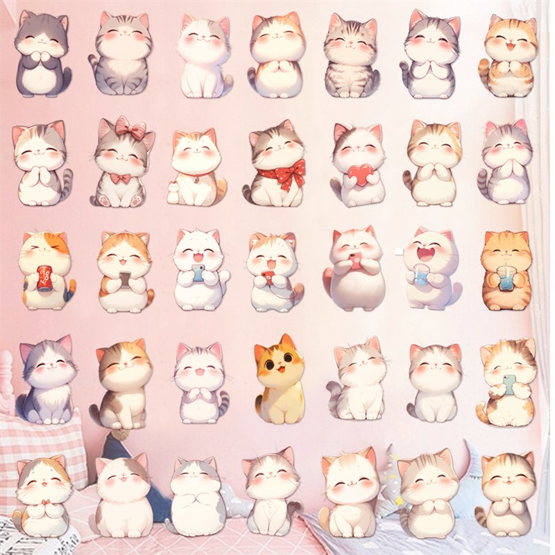 卡通猫咪贴纸宠物店儿童房间布置装饰电视背景墙上方床头贴画立体