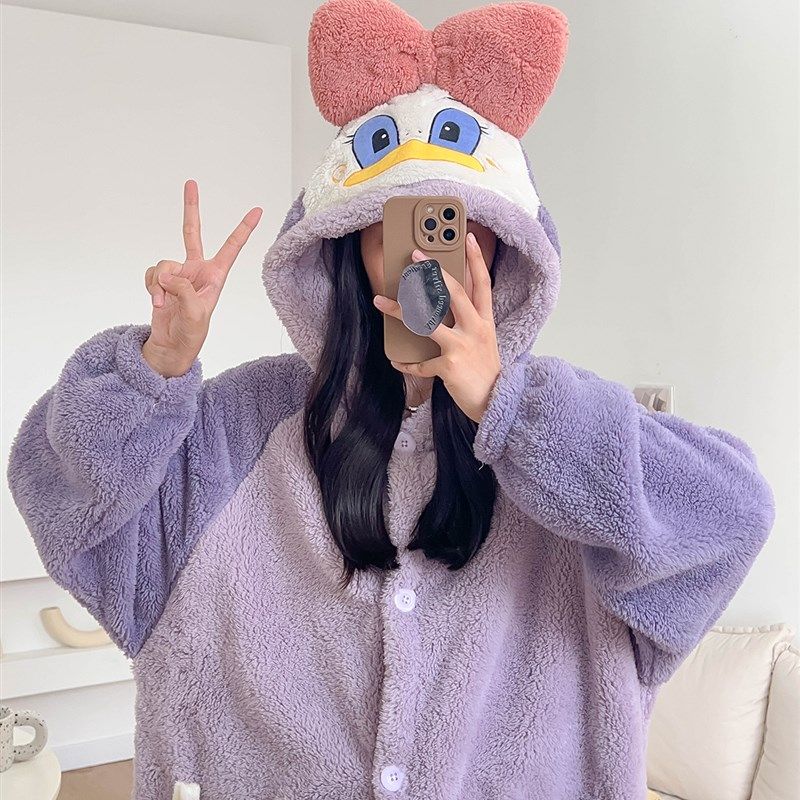 秋冬新加厚甜美卡通睡衣女长袖保暖连帽两件套居家服可爱浴袍浴衣,女士内衣/男士内衣/家居服,睡衣/家居服套装,淘宝优惠券,粉丝福利购,淘宝优惠卷