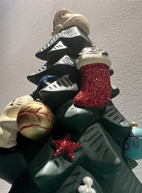 满大一棵圣诞树三只小猫松树糖果桌面公仔圣诞节装饰小摆件