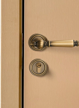 室内木门锁法式黄古铜门锁房间复古门把手美式磁吸静音分体房门锁