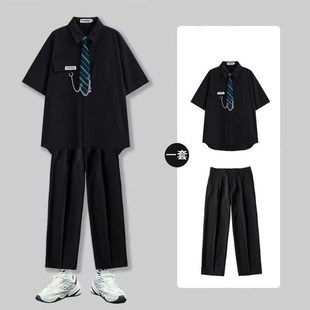 学院风夏季短袖衬衫学生宽松dk制服衬衣男女毕业典礼拍照班服套装