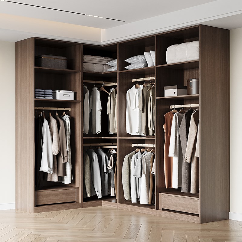 L型转角衣柜家用卧室衣帽间隔断柜小户型一门到顶实木颗粒板衣橱