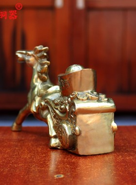宇卓铜器 铜马拉车马拉元宝 纯铜马 黄铜马 工艺品摆件