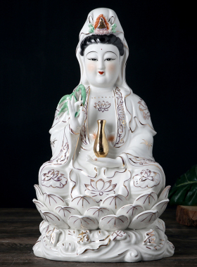 陶瓷南海观音佛像家用观世音菩萨玉瓷浮雕有求必应精品摆件