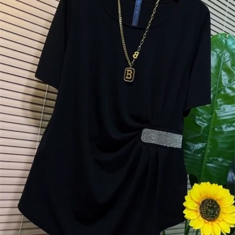 胖妹妹2024夏季新款时尚气质显瘦洋气百搭收腰短袖上衣大码女装