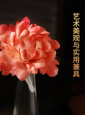 陶瓷牡丹花花朵摆件釉下彩手工捏花新中式办公室茶室桌面茶夹装饰