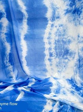 蓝色传统民族风扎染布料纱幔网纱布幔背景布成品纱布布料吊顶覆古