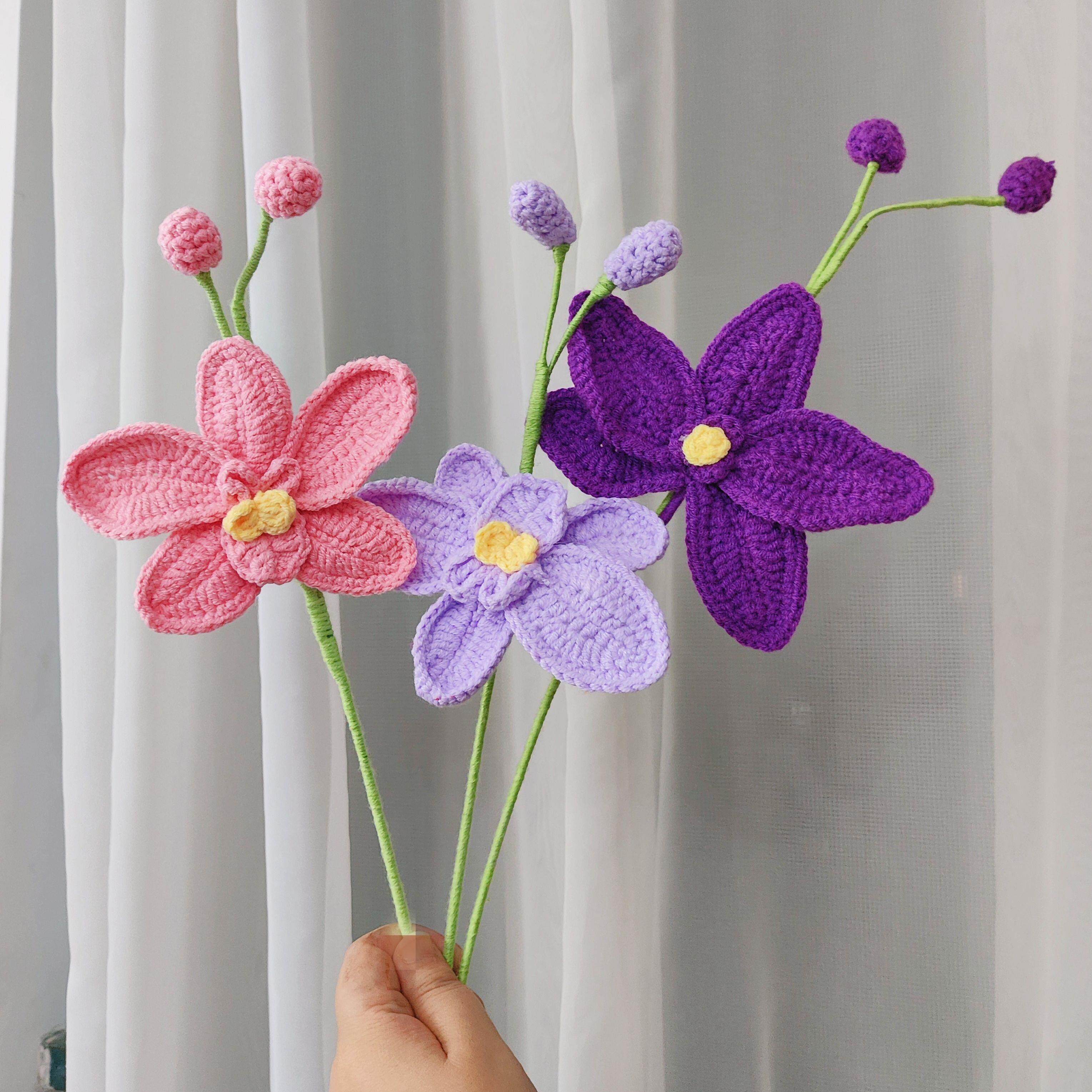手工编织蝴蝶兰花束成品钩织毛线花彷真花送女朋友母亲感恩节礼物