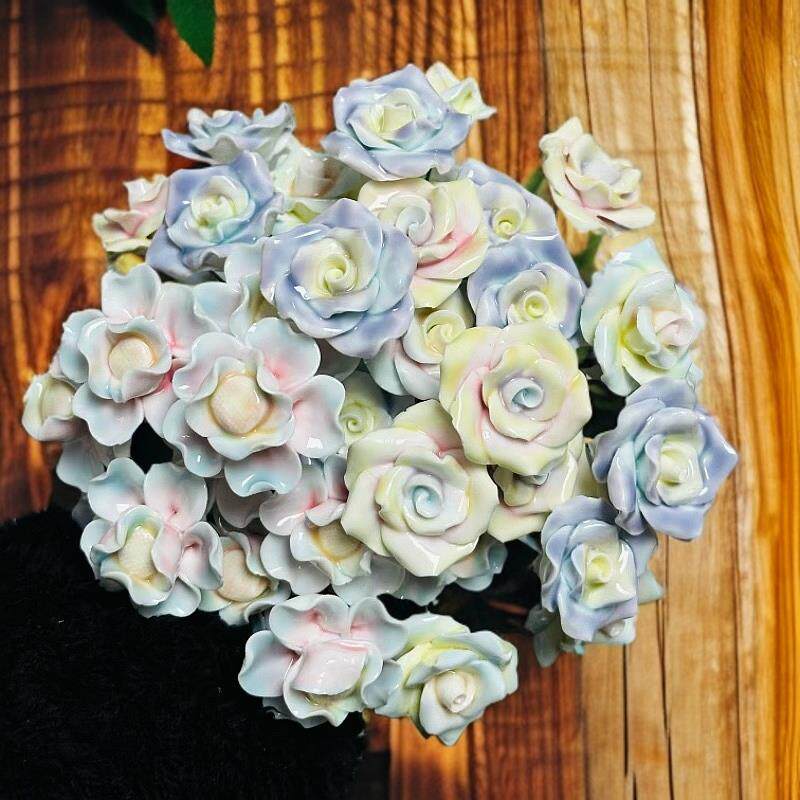景德镇手工陶瓷花朵仿真花办公室文创手捏瓷花小饰品摆件创意品