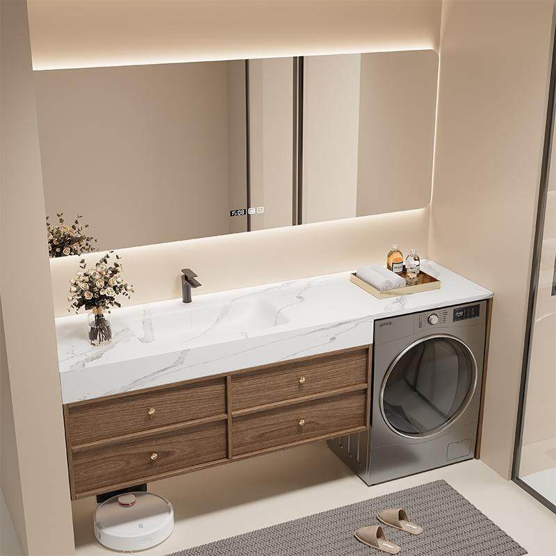 中式风岩板热弯一体盆浴室柜洗衣机柜组合卫生间可丽耐洗漱台定制,家装主材,浴室柜组合,淘宝优惠券,粉丝福利购,淘宝优惠卷