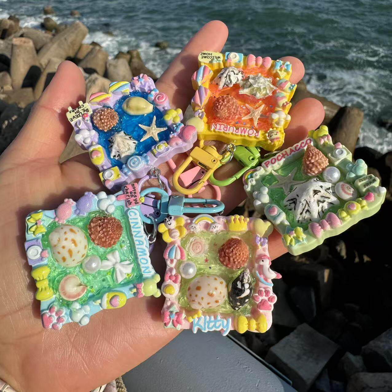 天然贝壳海螺钥匙扣立体大海沙滩贝壳相框手工夜光工艺品装饰画框