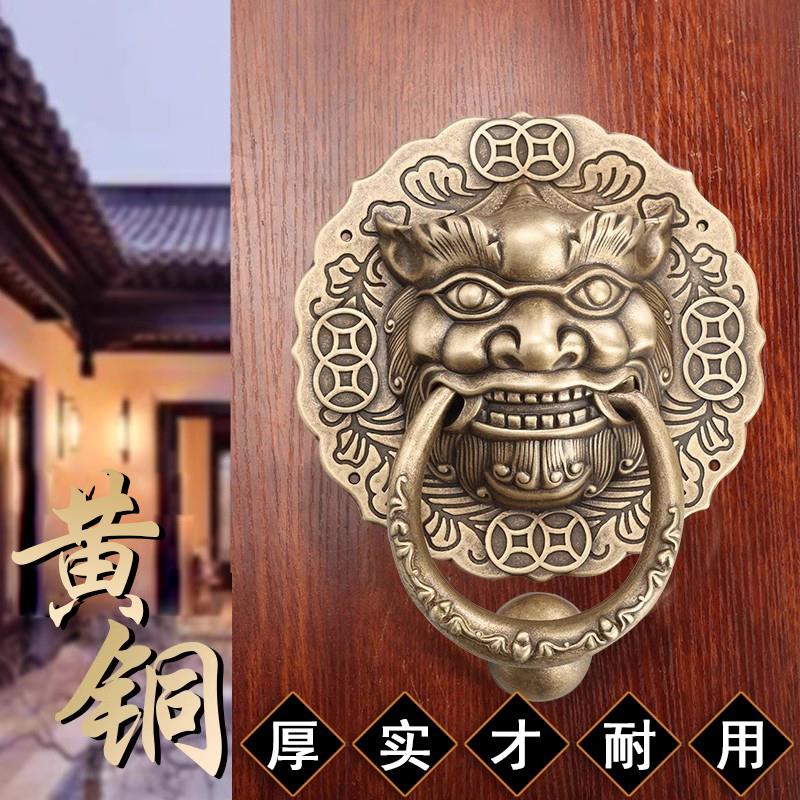 中式大门狮子头拉手兽头门环铜拉手黄铜仿古老式复古实木门铜把手