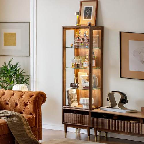 北美黑胡桃木玻璃展示柜实木高脚陈列柜客厅酒柜电视柜边柜手办柜