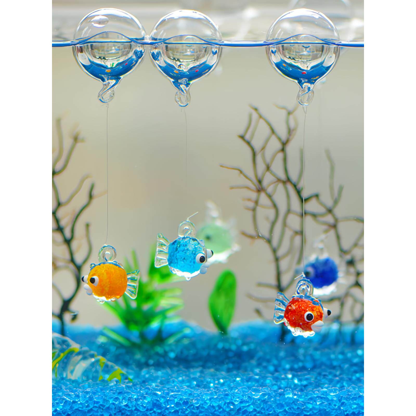 鱼缸悬漂浮饰品玻璃夜光刺豚鱼浮球泡泡创意花瓶微景装饰造景可爱