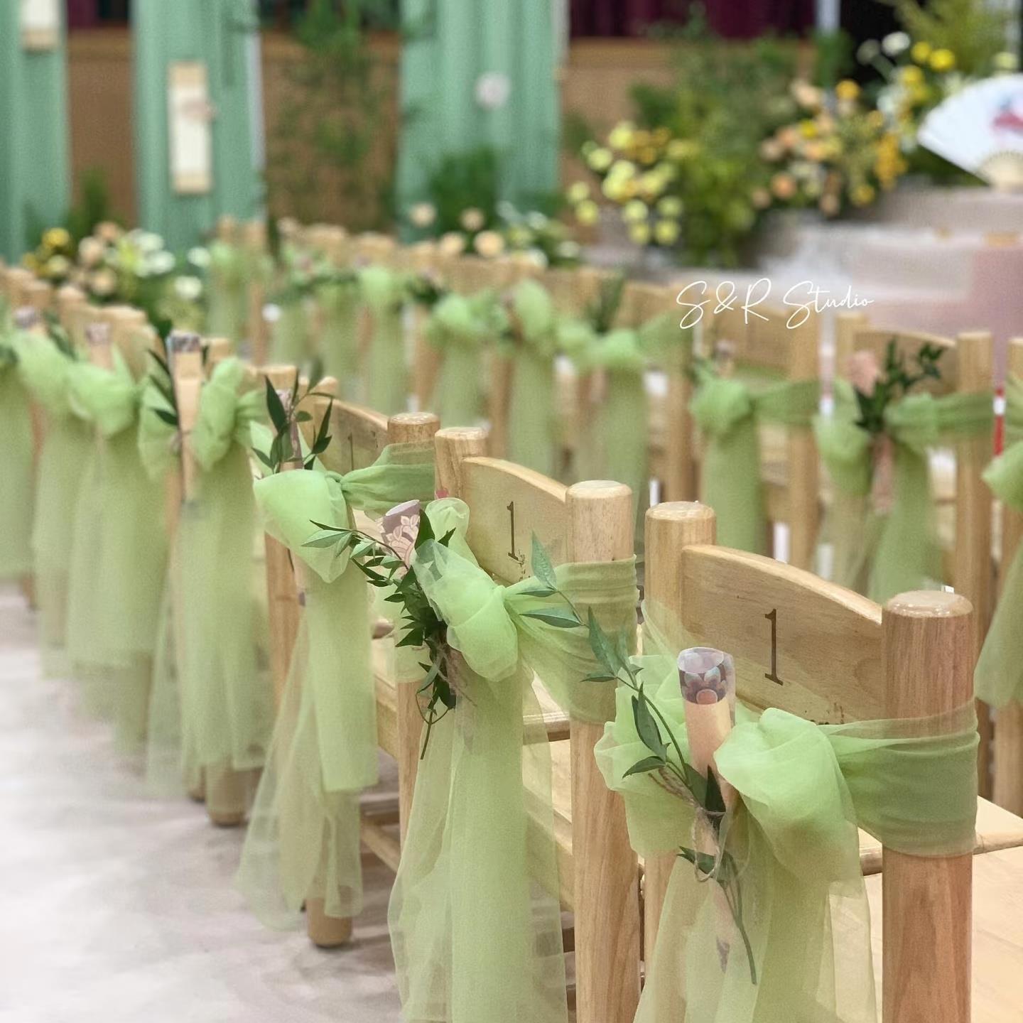 婚礼装饰多巴胺加密纱布事件毕业装饰椅背纱布小凳子婚礼舞台网布