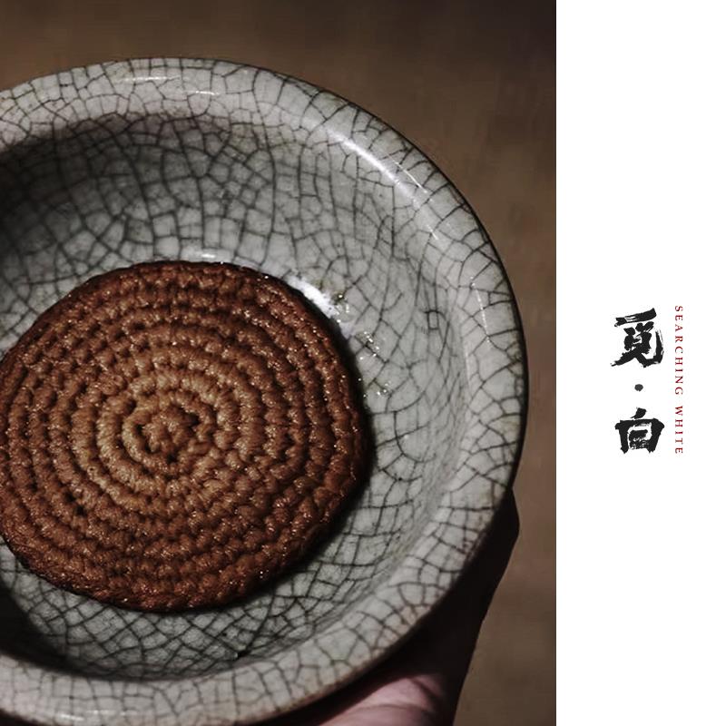 觅白手工棉线养壶垫编织刺子绣杯垫干泡茶垫隔热茶道吸水布垫勾垫