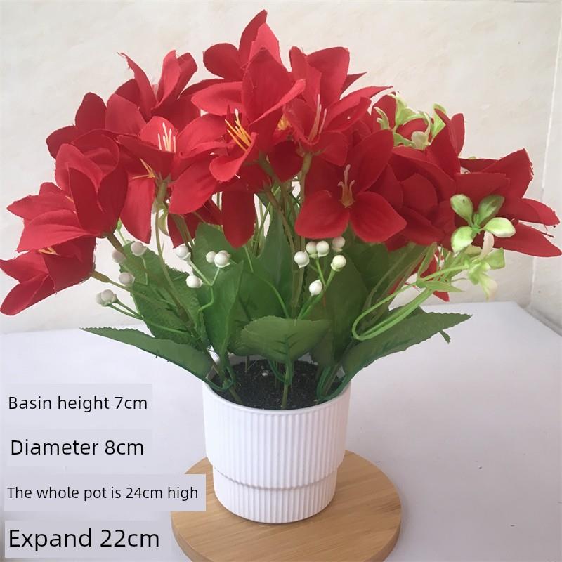百合人造花套装餐桌客厅装饰塑料花人造花装饰丝绸花束装饰花瓶插