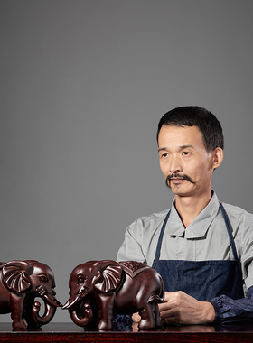 实木雕刻大象摆件一对吉祥象家居客厅酒柜装饰办公室摆设中式送礼