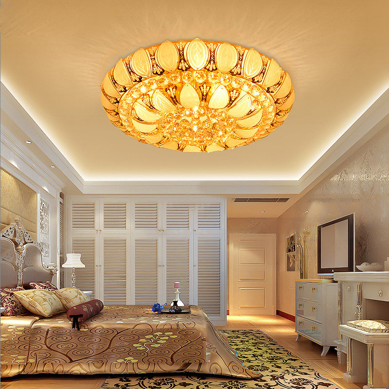 水晶吸顶灯欧式圆形卧室温馨LED灯具金色奢华灯饰书房过道玄关灯