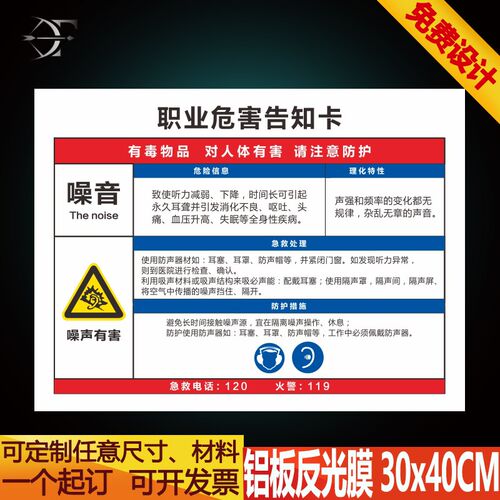 噪音声 职业病危害告知牌卡 职业危害警示牌标志标识牌铝板定制