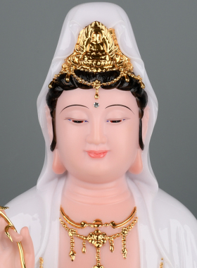 观音佛像家用供奉汉白玉观世音菩萨佛像白色观音娑婆三圣神像摆件