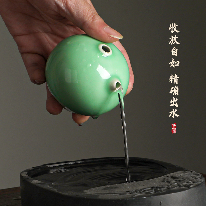 曹一阁青瓷汝窑水滴书法砚滴手工陶瓷水盂磨墨汁研磨专用文房四宝