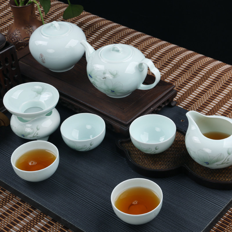 山东海洋贝瓷 青瓷茶具套装9头海清茶壶茶杯无棣高档陶瓷礼盒送礼