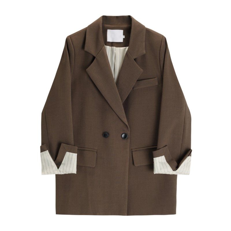 咖色西装外套女2024春秋高级感小个子中长款休闲宽松西服显瘦上衣