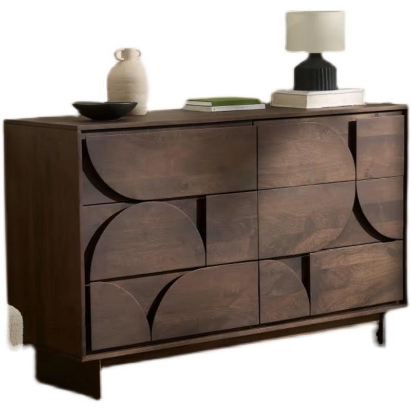 北欧工业风轻奢黑胡桃六抽屉储物收纳斗柜客餐厅玄关柜实木拼花