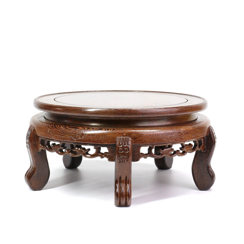 鸡翅木中式客厅落地花架花几矮花凳原木盆景鱼缸花盆石头摆件底座