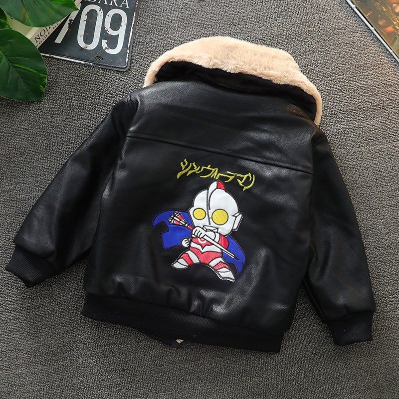 男童加绒套装冬款皮衣加厚2024新款宝宝洋气皮夹克防风儿童秋冬装