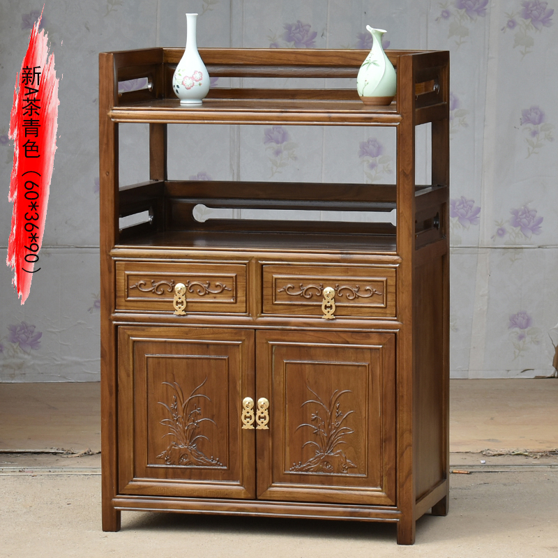 实木榆木餐边柜茶水柜茶叶柜厨房收纳书柜微波炉储物柜多用小柜子