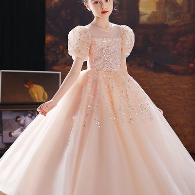 小女孩学生大码钢琴生日宴会主持人礼服冬季花童公主裙亮片长裙