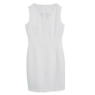 播音主持艺考正装v领包臀连衣裙白色无袖修身职业商务内搭打底裙