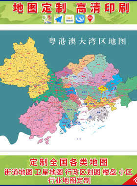 粤港澳大湾区地图办公室挂画超大城区图电子