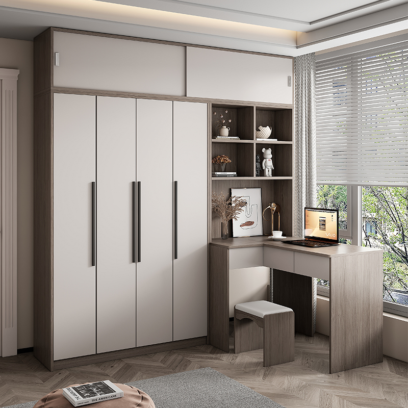 转角l型书桌一体家用一半衣柜一半书柜电脑桌带多功能大衣橱