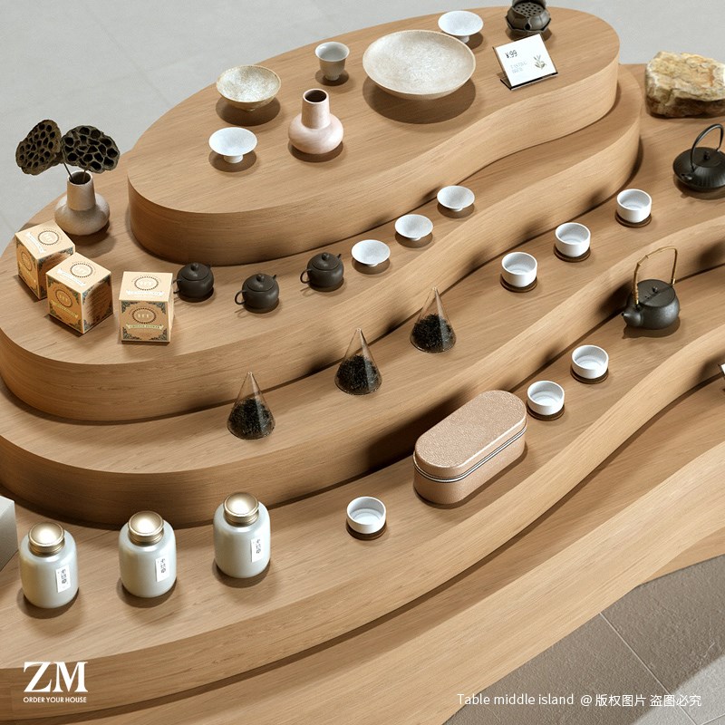 多层中岛台异形茶器陈皮药膳展示柜茶店卖场特产旅游商品陈列柜