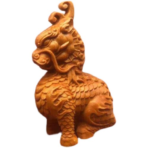 崖柏实木雕刻招财麒麟黄杨木质貔貅客厅家居红木瑞兽动物礼品