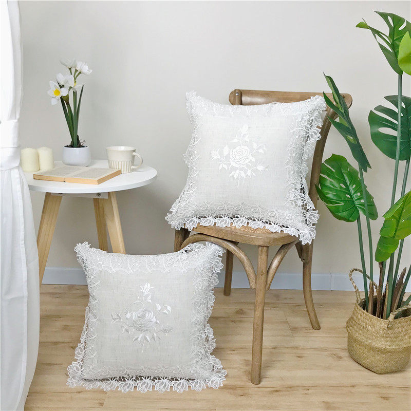 刺绣花边植物客厅床头沙发靠垫午睡枕方形抱枕田园风拆抱枕