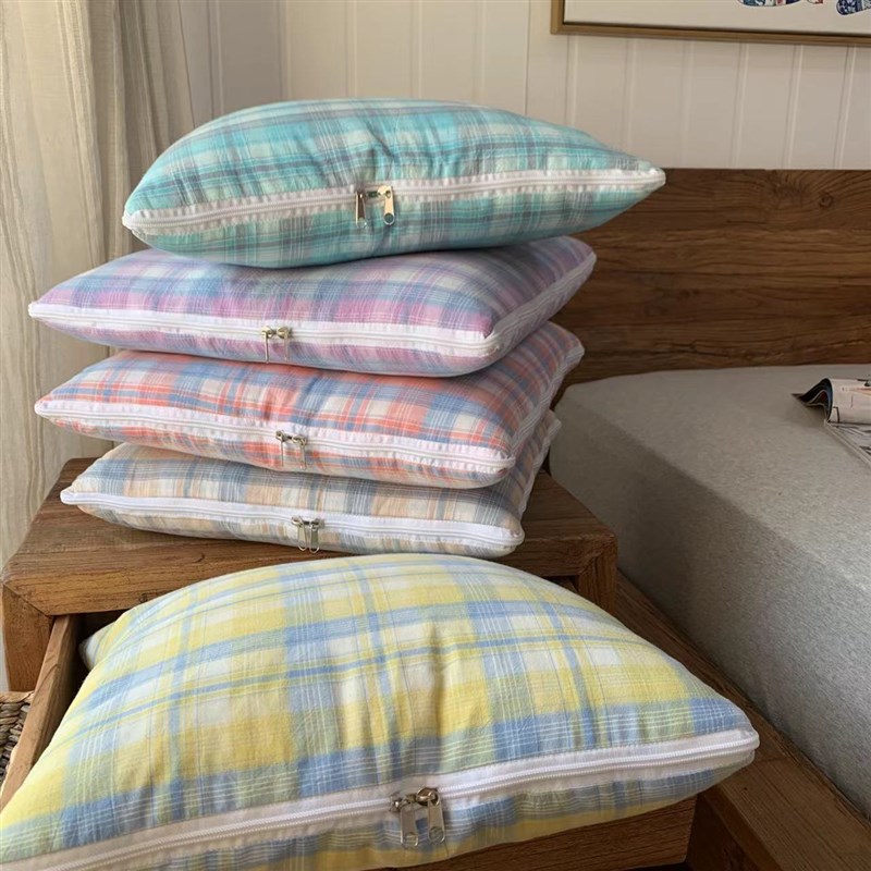 刘大姐家 色织水洗棉抱枕被 两用午睡夏被  车载办公室靠垫被子