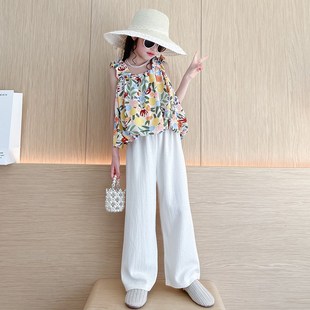 女童套装夏装2024新款儿童网红时髦吊带女大童裤子小女孩衣服夏季