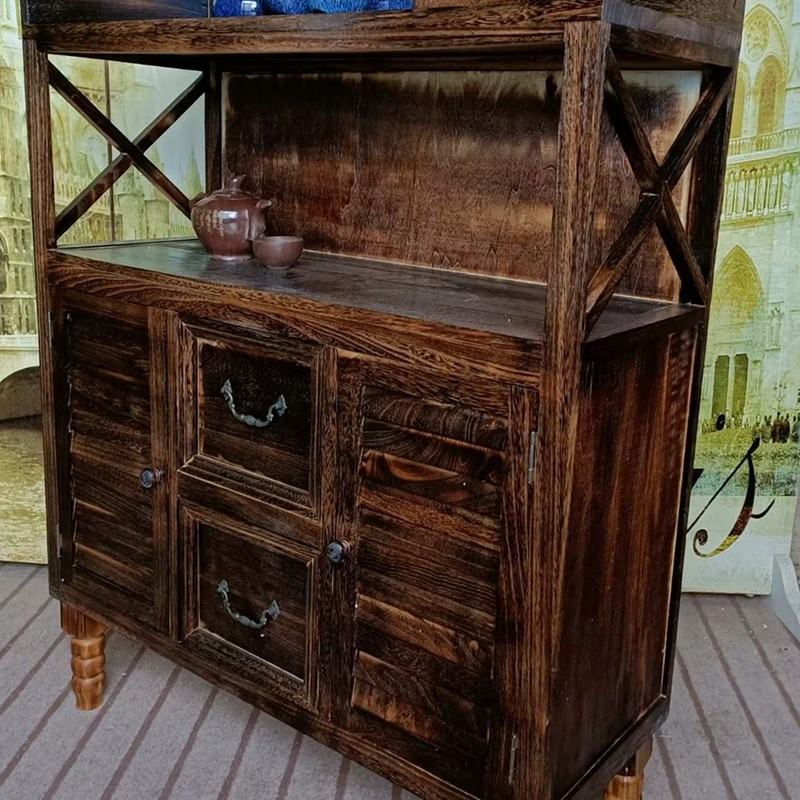 实木茶柜复古简约茶水柜美式储物柜小型茶桌置物柜餐边柜柜子包邮