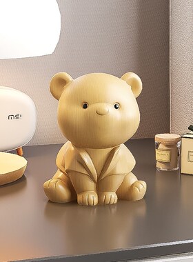 实木熊可爱桌面小摆件轻奢高级感小众办公室工位书房儿童日常送礼