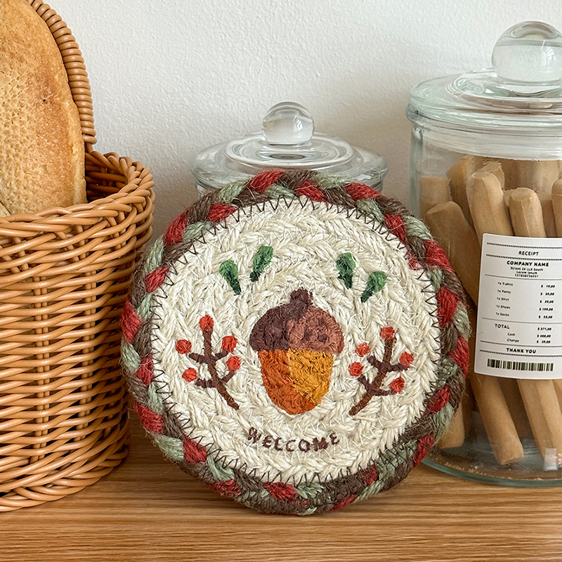 创意小清新麻绳编织杯垫家居圆形杯垫餐桌椭圆垫隔热防烫垫锅垫